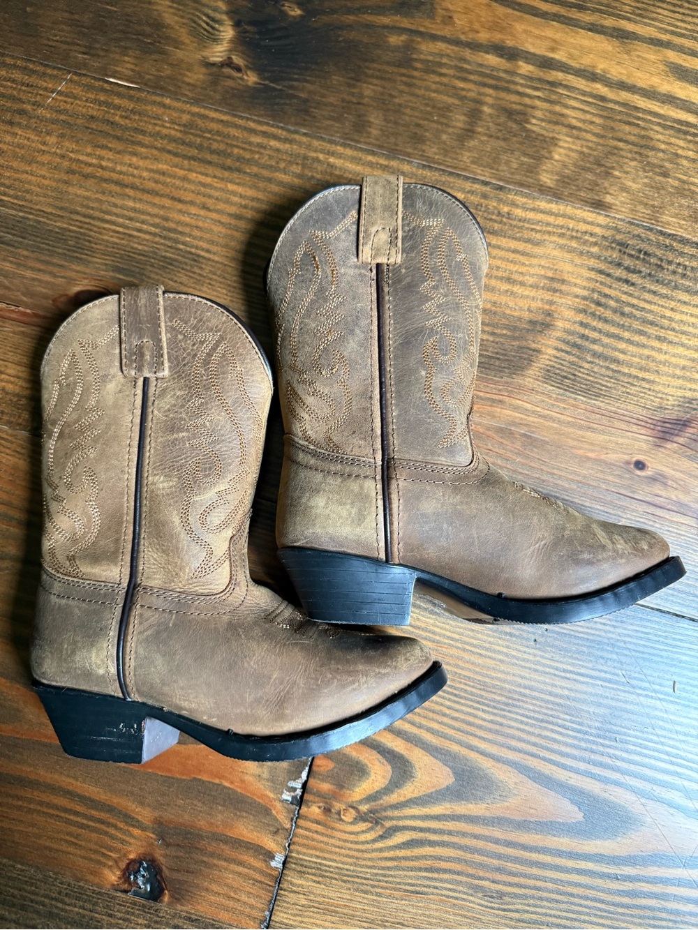 Brown Kids Western Cowboy Boots with Embroidered Shaft